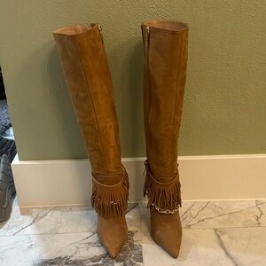 SCHUTZ Brown Fringe Heeled Boots